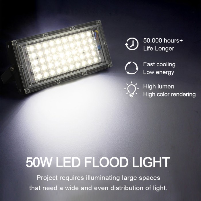 Lampu Sorot Flood Light Waterproof 4500 Lumens 50W Cahaya Warna Putih 6500K