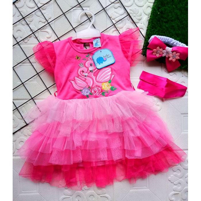 [0-12BULAN] DRESS TUTU ANAK BAYI GAUN PESTA DRESS TILE ANAK LUCU MOTIF ANGSA DRESS ANAK KEIKO CHAN PREMIUM