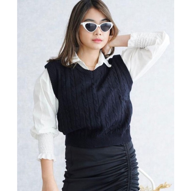Vest Cable / Vest Rajut Dewasa / Rompi Rajut Wanita / Vest V Cable