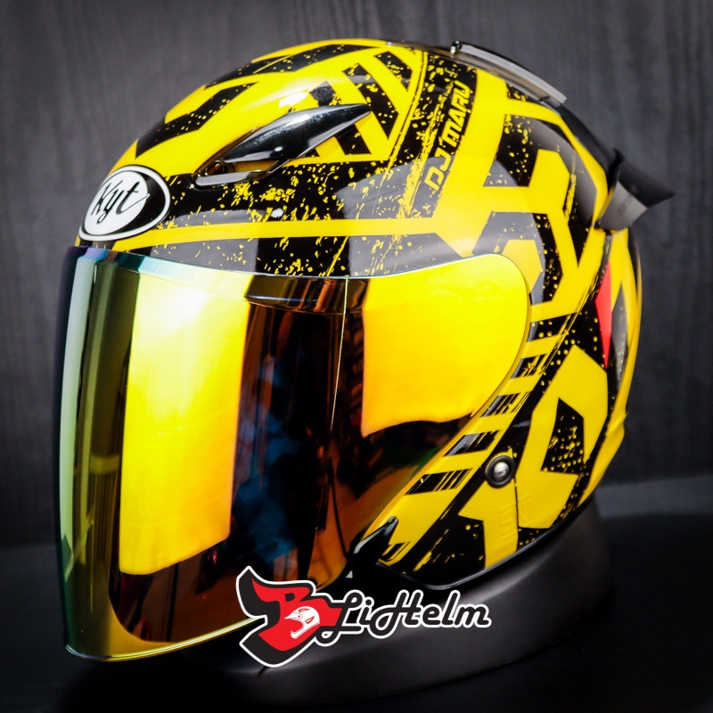 HELM KYT DJMARU #16 CRYMSON YELLOW BLACK KYT DJ MARU -16 HALF FACE HELMET-RED G+Sp.blk