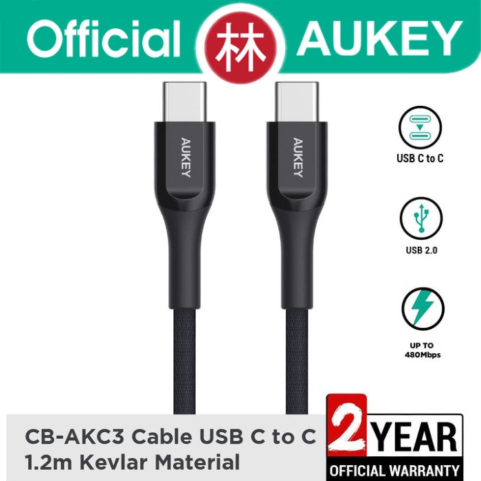 Aukey CB-AKC3 Data Cable USB-C To C Kevlar 1.2m