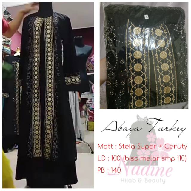 Abaya Turki Arab Mewah Bordir Hitam