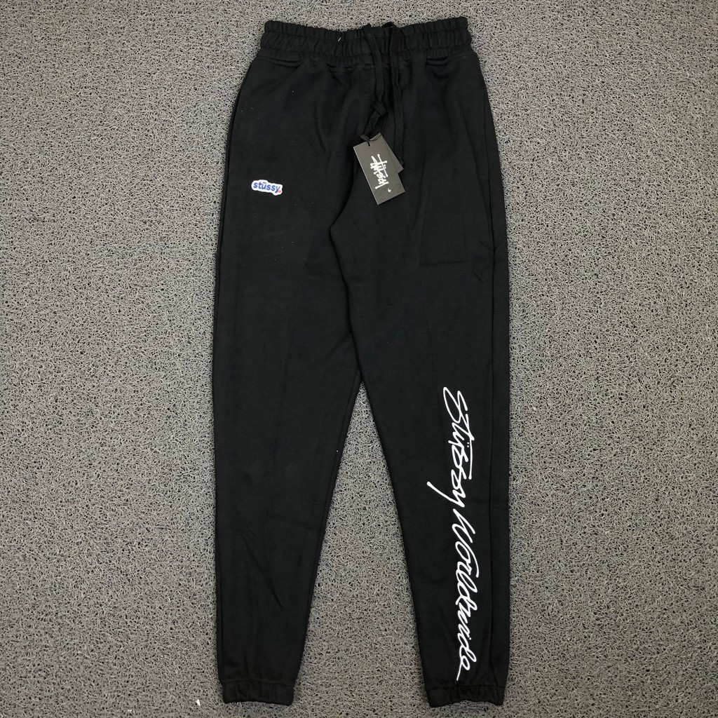 JOGGER PANTS STUSSY INTERNATIONAL BASIC FONT TEXT SLEEVES PANTS BLACK