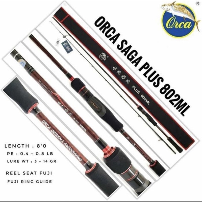 Joran Spinning Orca Saga Plus dan Saga Biasa 802 ML PE 0.4 - 0.8 Carbon Hollow High Modulus Japan St