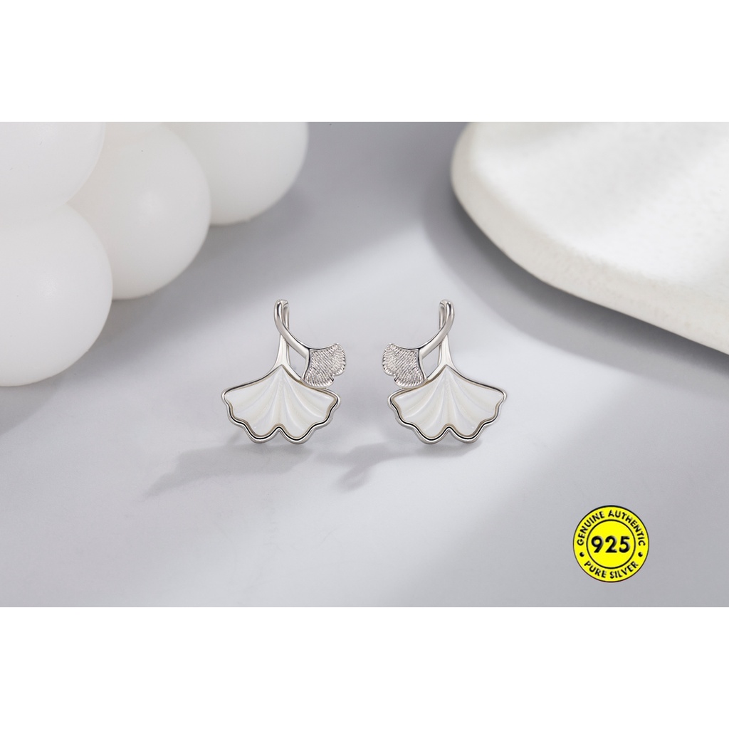 Anting Tusuk Sterling Silver 925 Desain Daun Ginkgo Untuk Wanita