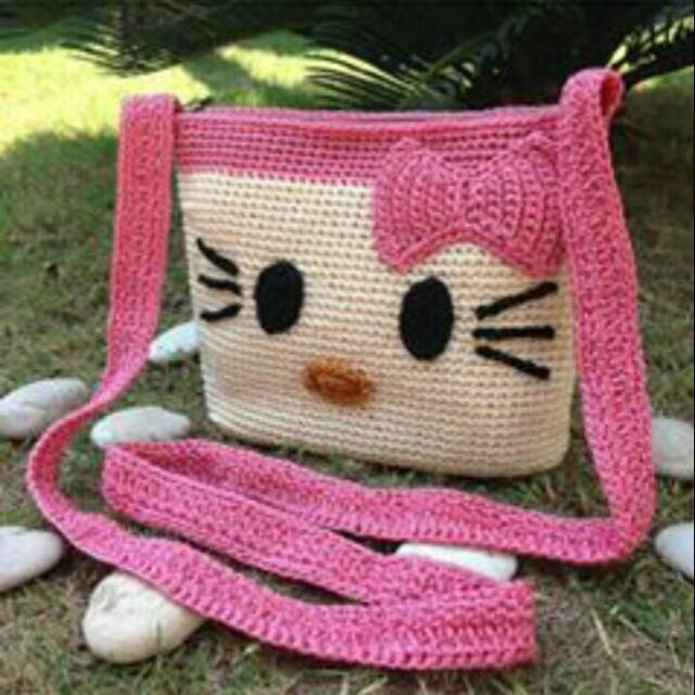 Tas Rajut Hello Kitty Aneka Warna Nilon Handmade