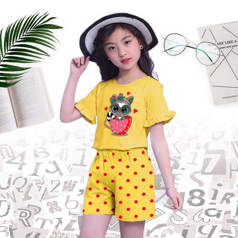 RILLO - SETELAN ANAK PEREMPUAN MODEL TANGAN TEROMPET RACOON 2 - 7 TAHUN FASHION KOREA