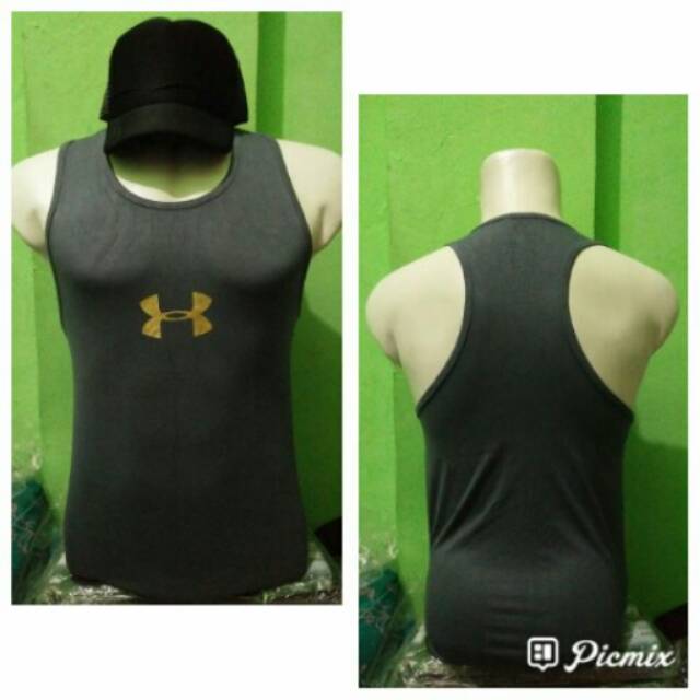 singlet gym under armour logo tengah abu2