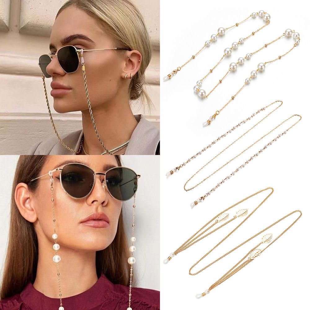 Pistachio Tali Lanyard Holder Kacamata Baca Hias Mutiara Anti Hilang Untuk Pria / Wanita-4