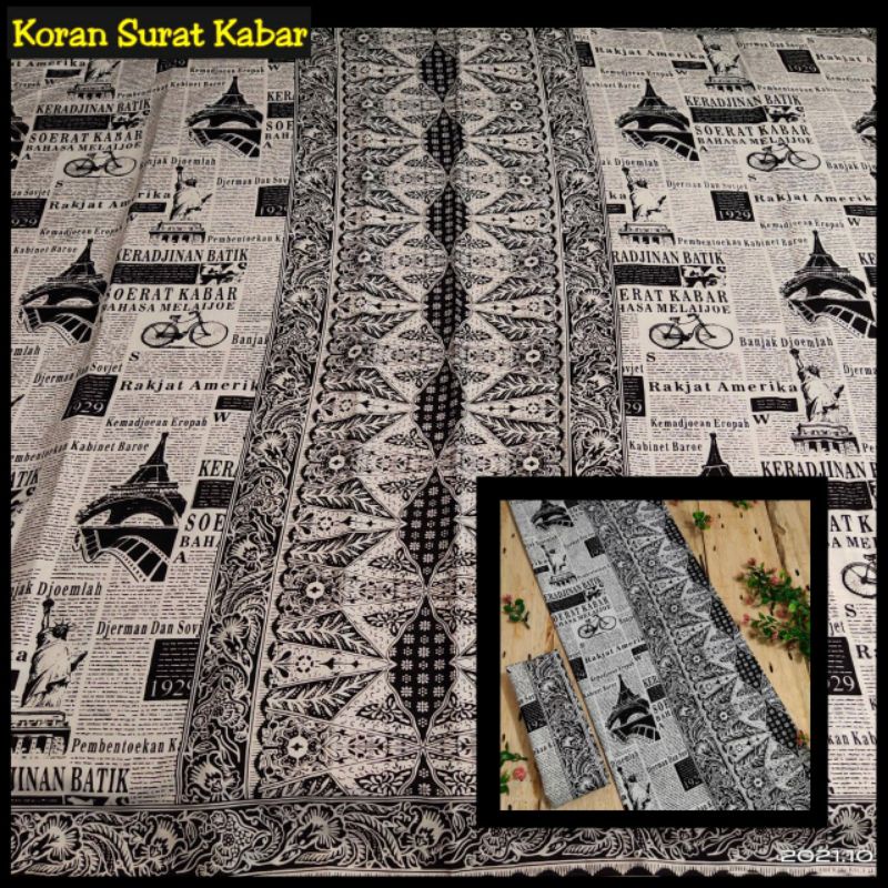 READY LAGI Kain Batik Motif Koran Surat Kabar