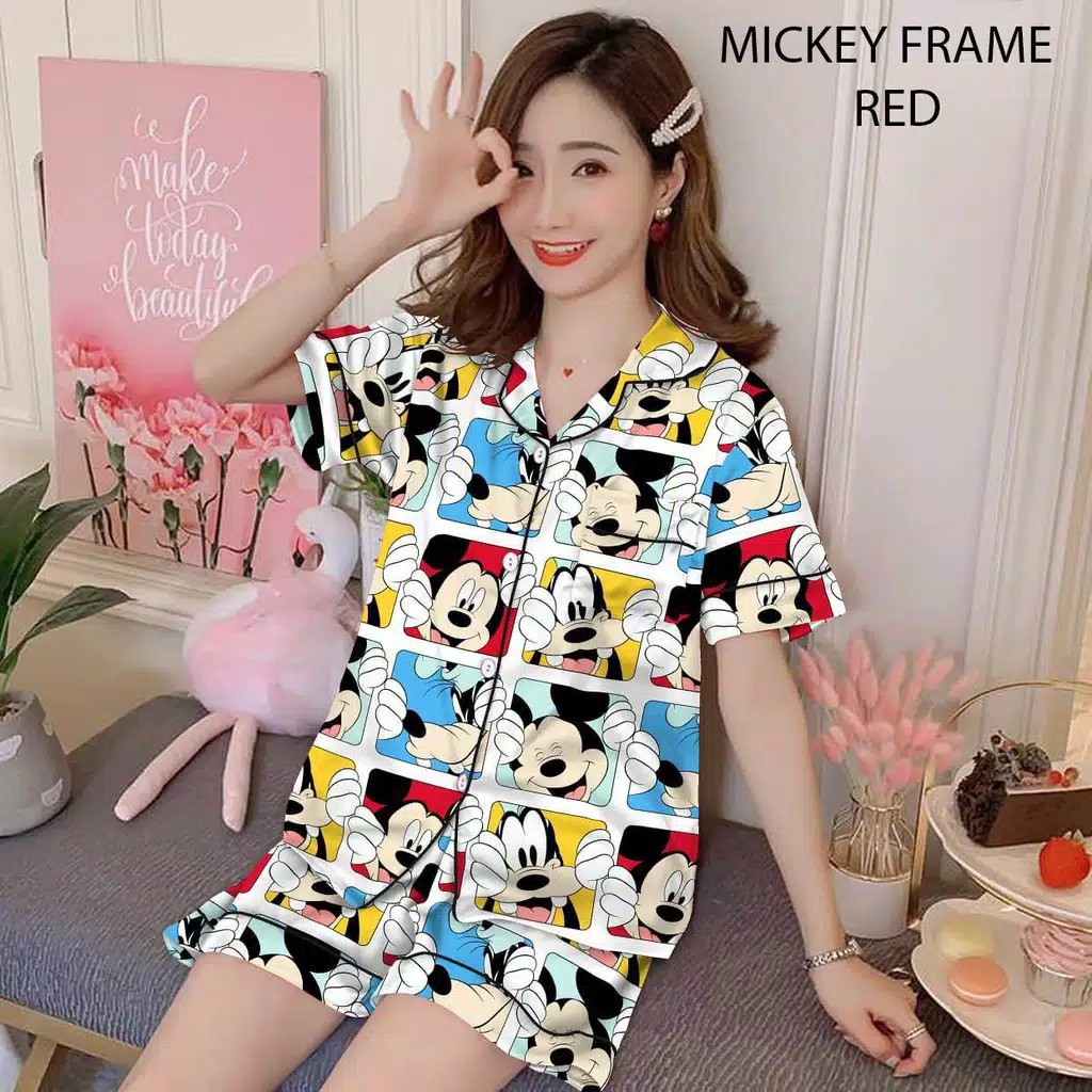 blinqshop baju tidur piyama PP BUNGA TANIA-HP MICKEY FRAME