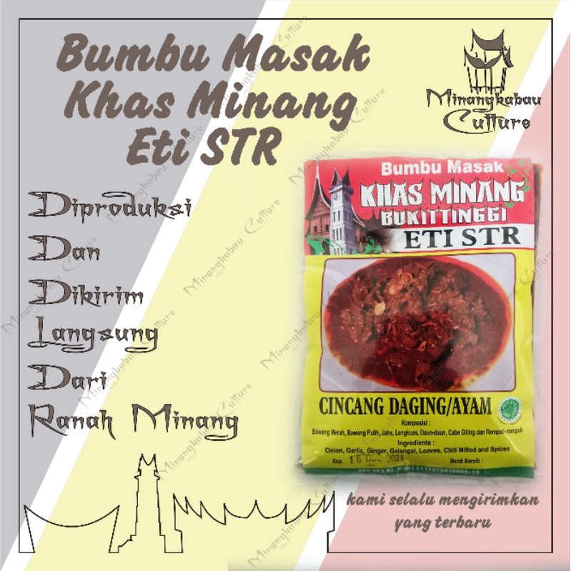 

Bumbu masakan Minang Eti STR BUMBU CINCANG DAGING/AYAM khas Sumatra Barat, khas rumah makan Padang