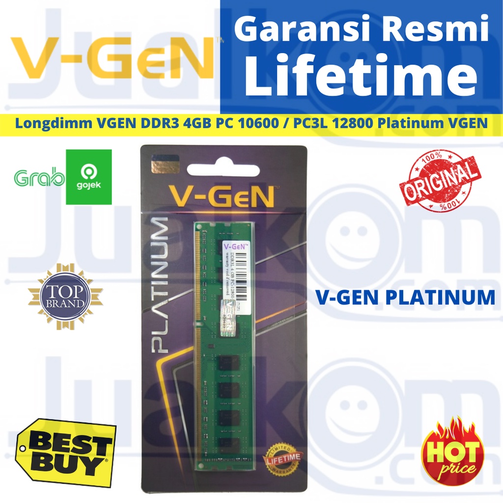 V-Gen LongDimm DDR3 4GB VGEN PC / PC3L 12800 10600 (Untuk PC/Desktop) V GEN TIPE PLATINUM
