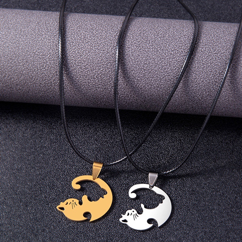 2pcs / Set Kalung Liontin Puzzle Bahan Stainless Steel Untuk Pasangan