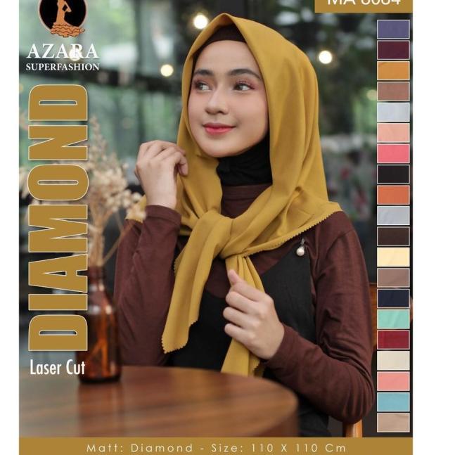 HIJAB SEGI EMPAT AZARA DIAMOND LASER CUT KERUDUNG SEGIEMPAT POLOS - Hitam