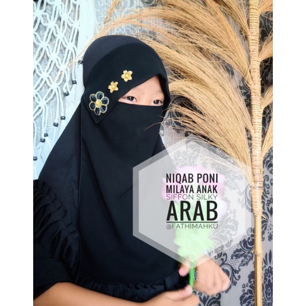 Niqab Poni Milaya anak Bunga Cantik/Cadar Poni Ped Sifon silky arab By Fathimahku