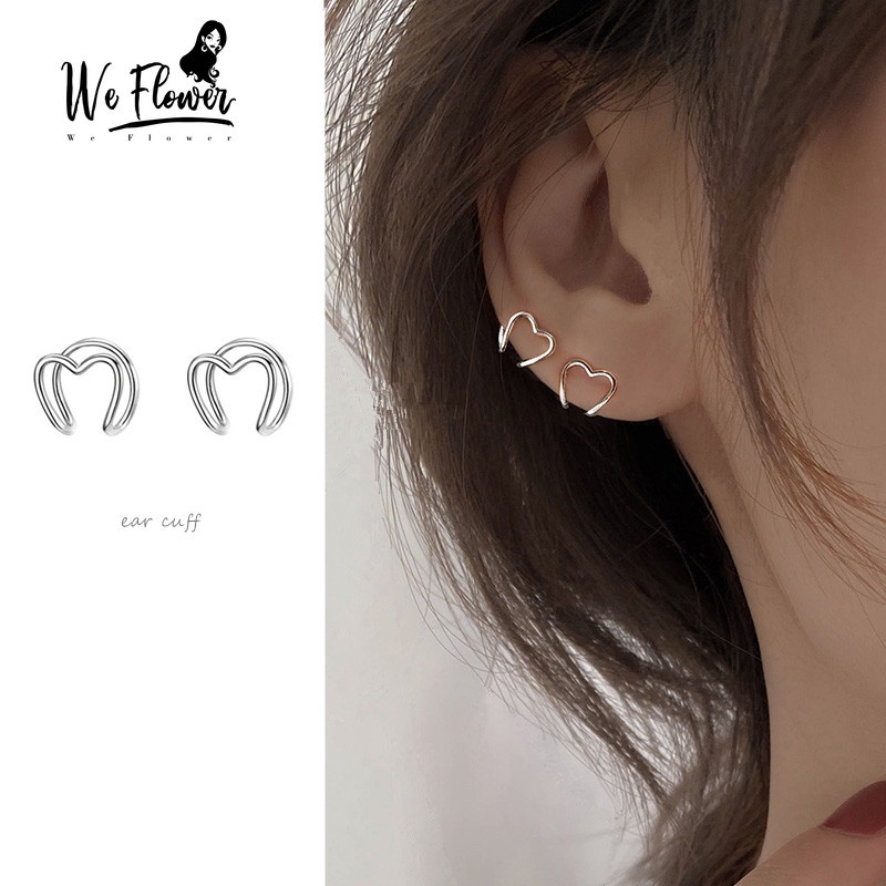 We Flower Korean Small Heart Ear Clip Non Piercing Cuff Earrings for Women Girls