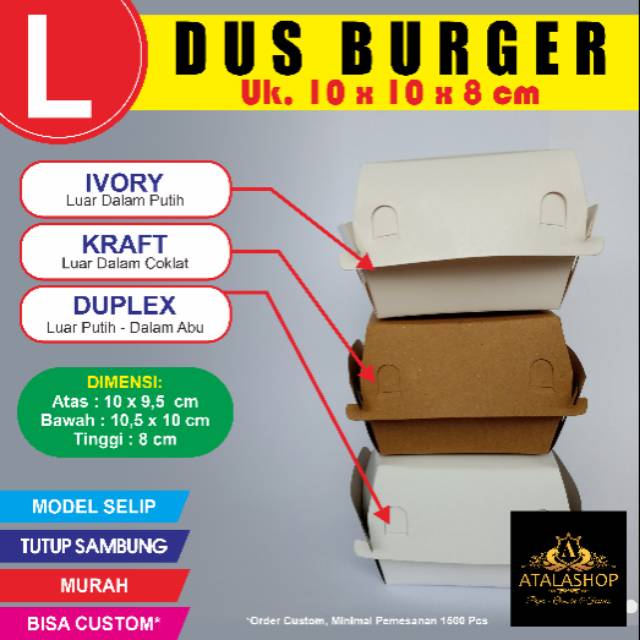 

Dus Kotak Kemasan Burger Polos 10x10x8