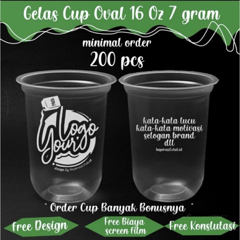 Gelas Cup Oval 16oz+Sablon