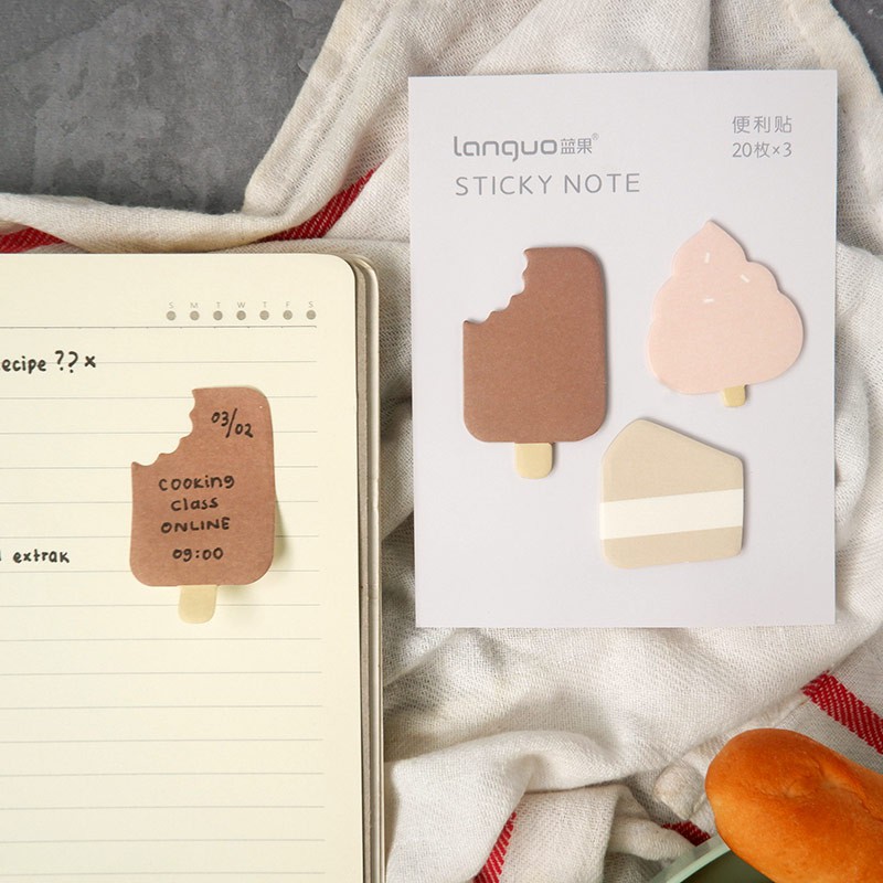 STICKY NOTE LUCU CATATAN PESAN TEMPEL UNIK / ISI 3 MOTIF BERBEDA / Mini Snack Time Sticky Notes Set-4