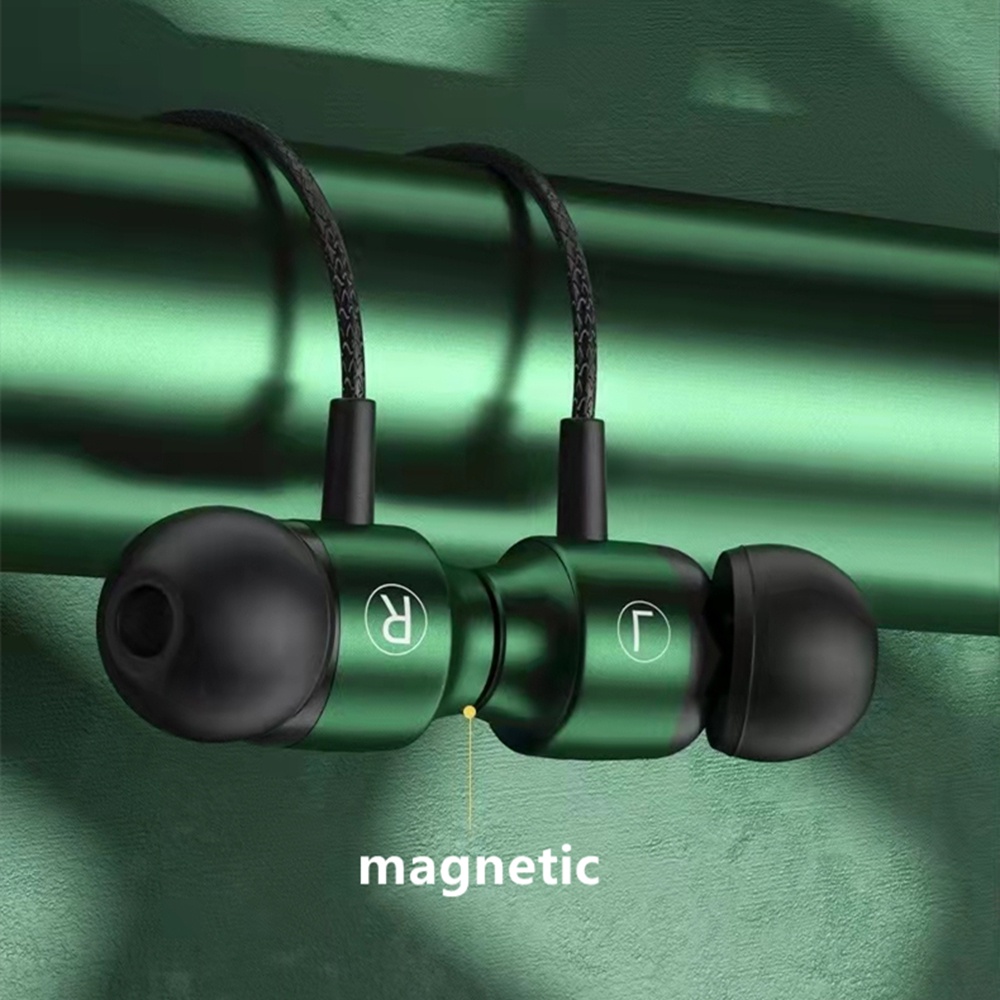 Earphone Gaming Kabel Magnetik Jack 3.5mm HiFi Bass Stereo Bahan Metal Warna Hijau Untuk Handphone / Komputer