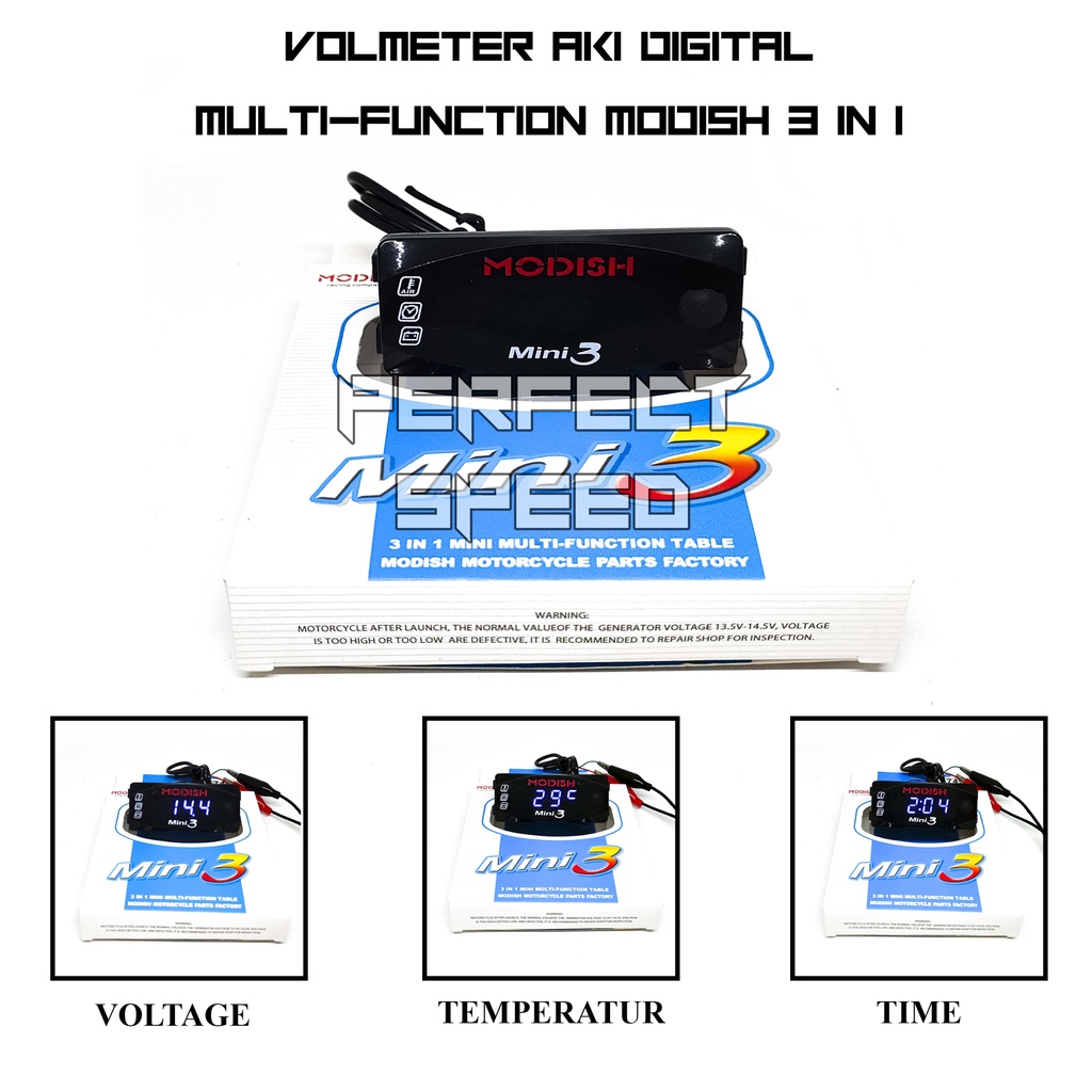 VOLTMETER AKI MOTOR DIGITAL 3IN1 VOLTAGE/TEMPERATUR/TIME BISA UNTUK SEMUA MOTOR