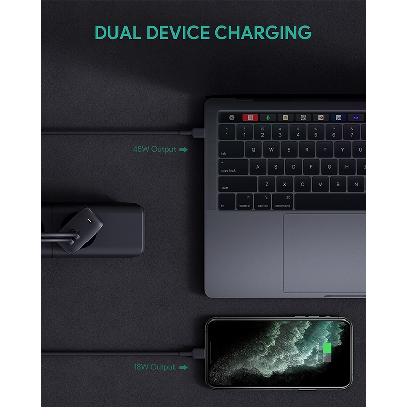 Aukey PA-B4 Omnia Duo Charger Dinding Dual Port PD 65W Quick Charging Untuk Handphone / tablet