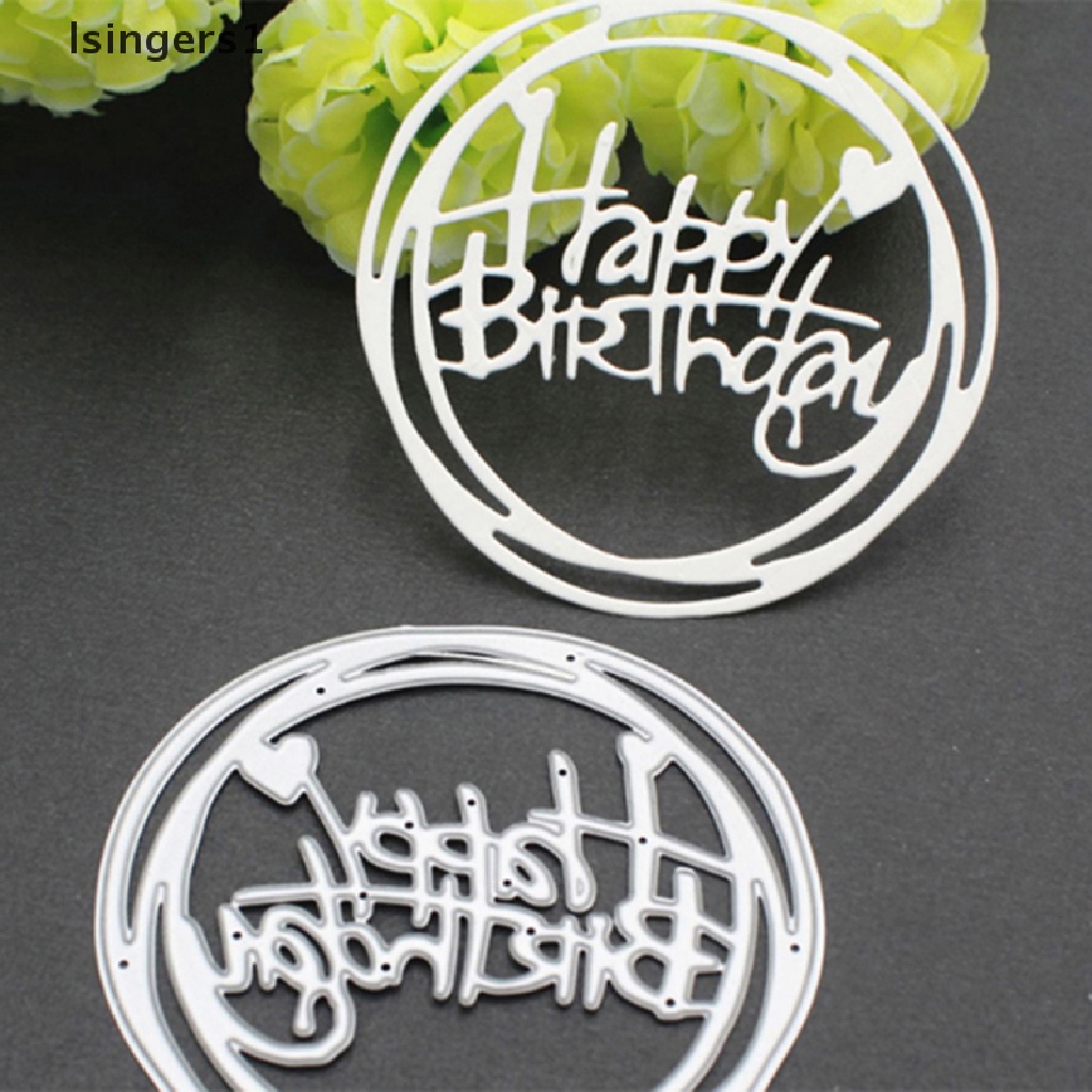 (lsingers1) Cetakan Stensil Cutting Dies Motif Tulisan Happy Birthday Bahan Metal Untuk Scrapbook DIY