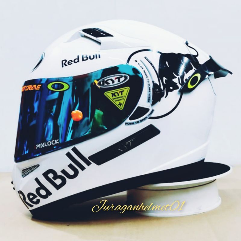 helm full face kyt k2 raider paket ganteng putih red bull