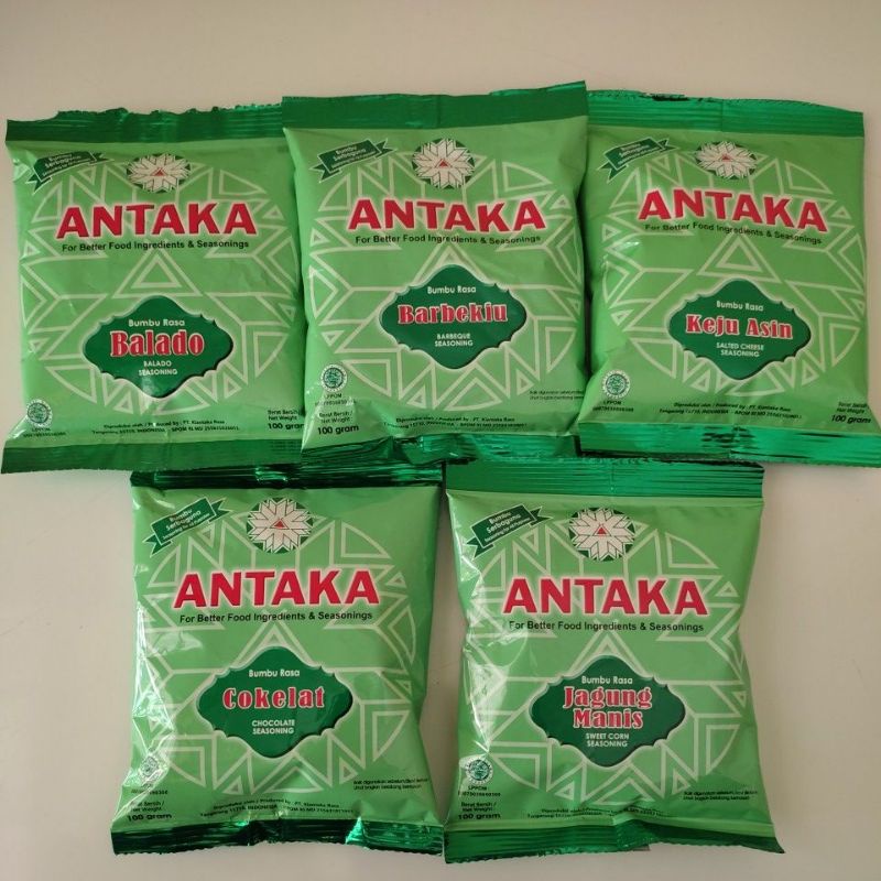 

Antaka Bumbu Tabur 100 gram Balado Barbeque Jagung Manis Keju Asin Cokelat