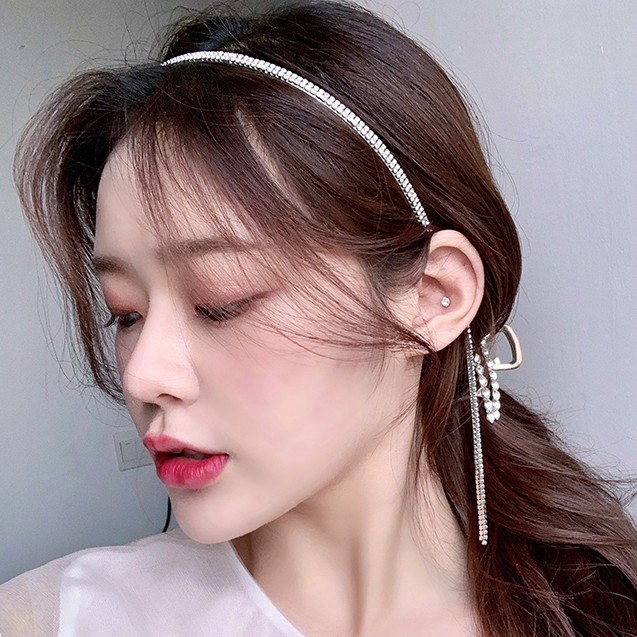 Korean Korean Multi-row Rhinestone Tassel Hair Band/Women Retro Princess Girl Hairbands/Bling Crystal Crown Chain Wedding Jewelry