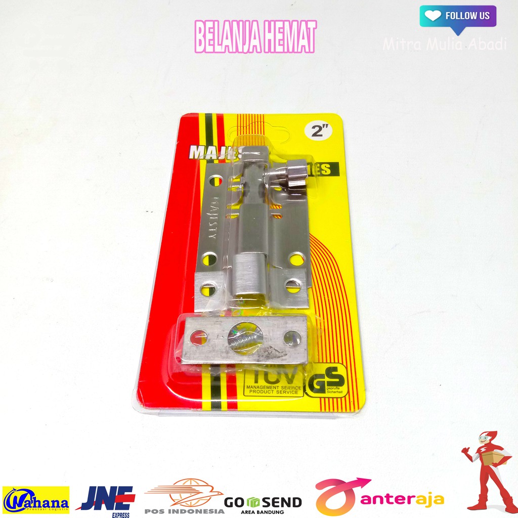 Grendel Slot Pintu 2 Inch / 5 cm Selot Stainles + Door Bolt Skrup Baut