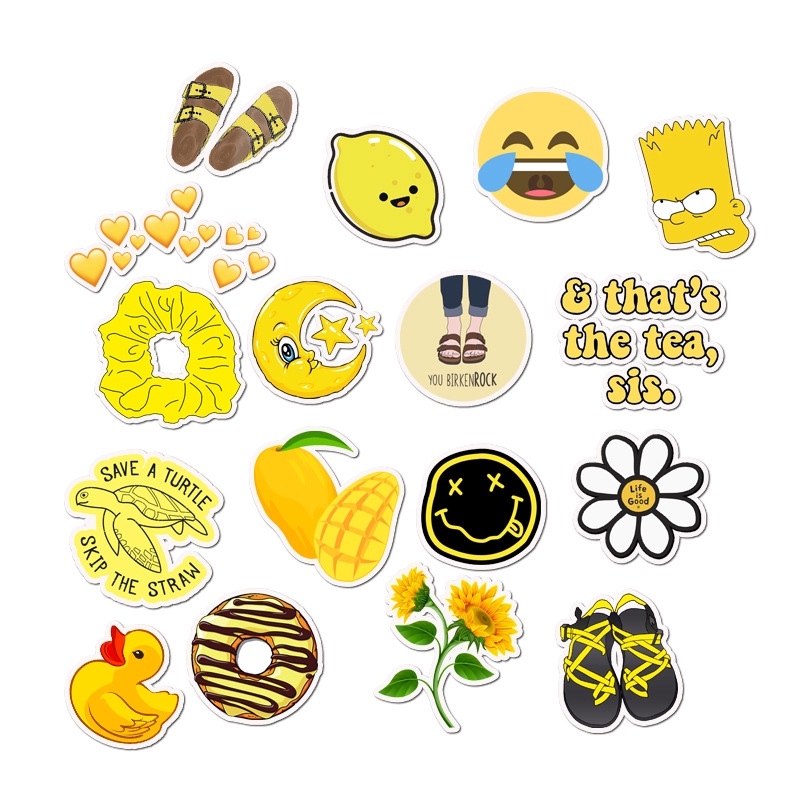 50 Pcs / set Stiker Desain Bunga Lemon Warna Kuning Tahan Air Untuk Dekorasi Kulkas Skateboard