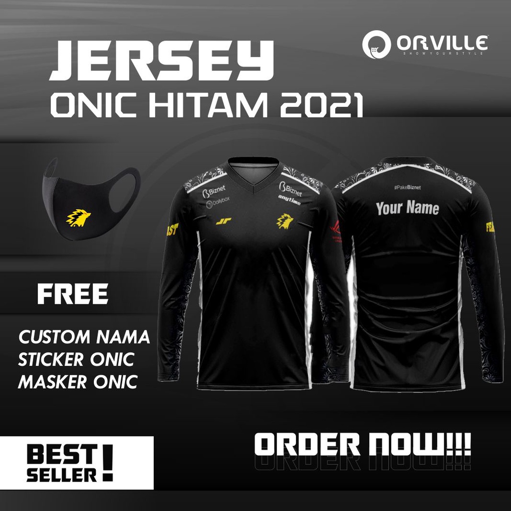 JERSEY GAMING ONIC ESPORT HITAM TERBARU 2021 / FREE NICKNAME / FREE STICKER