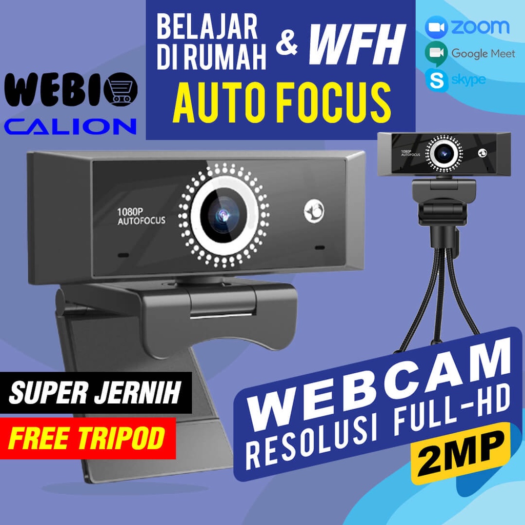 CAL-2022WC Webcam PC Laptop 1080P Web Cam Komputer With Mic Bisa Rotasi 360 &amp; Autofocus Super Jernih