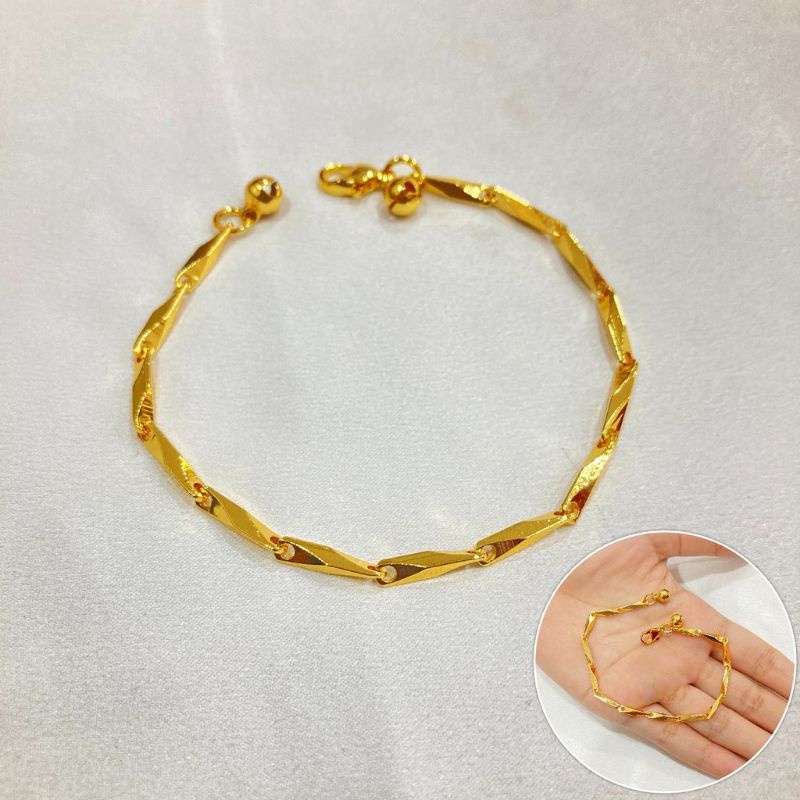 Gelang tangan balok dewasa lapis emas aksesoris fashion