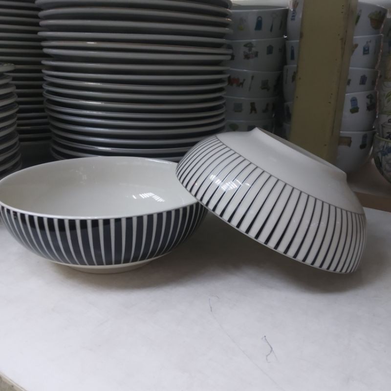 BLACK N WHITE BOWL MANGKOK MANGKUK KERAMIK SANGO MOTIF HIAS DEKOR KAFE CAFE HITAM PUTIH HITS SIMPLE