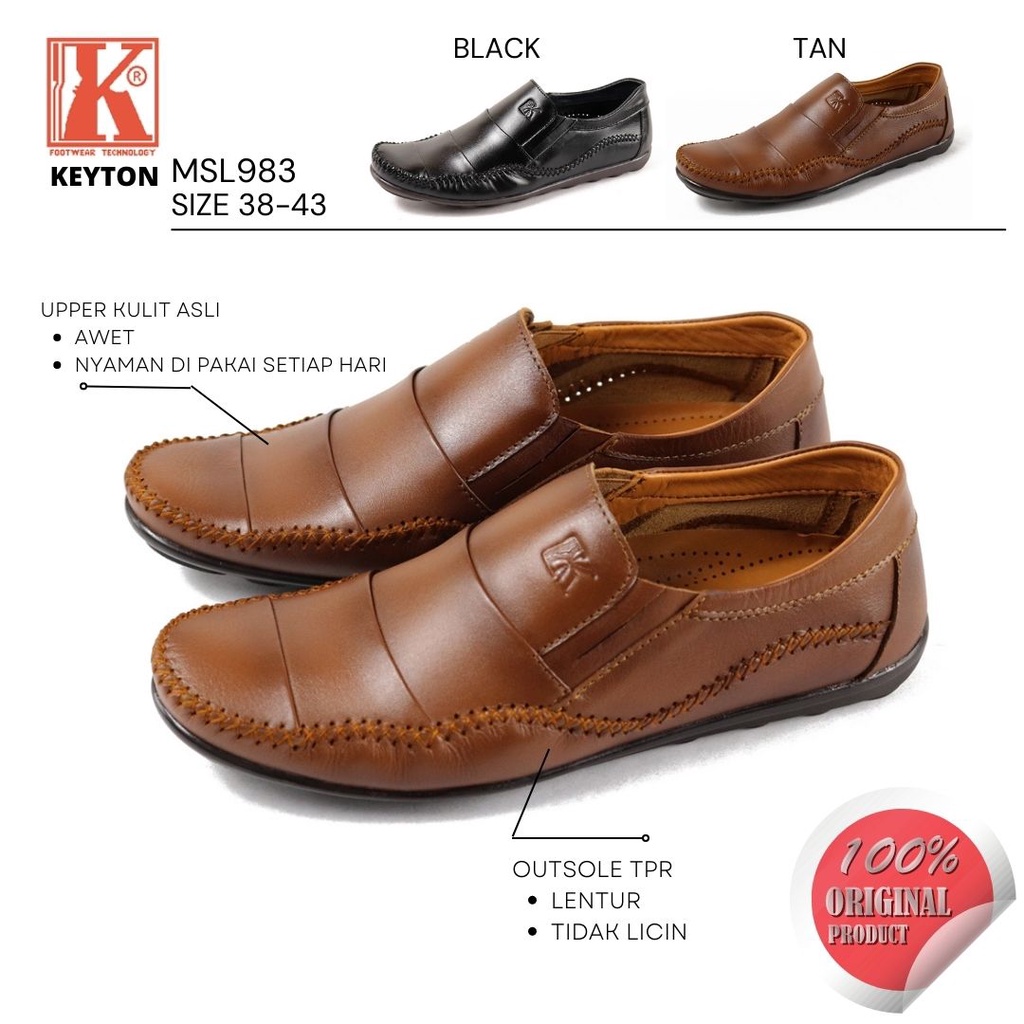 Sepatu Pria Kasual Loafer Pantofel Pria Slip On  Kulit Asli KEYTON MSL983 Original