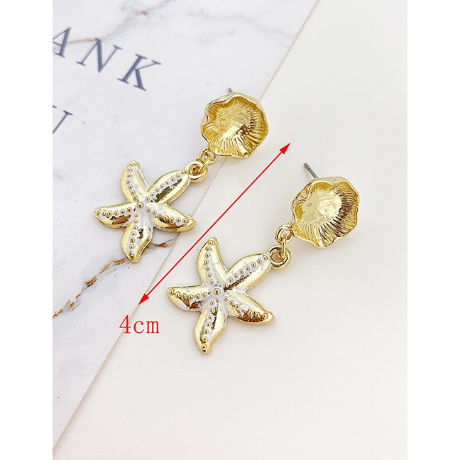 LRC Antingf Tusuk  Fashion Gold Alloy Starfish Earrings F56323