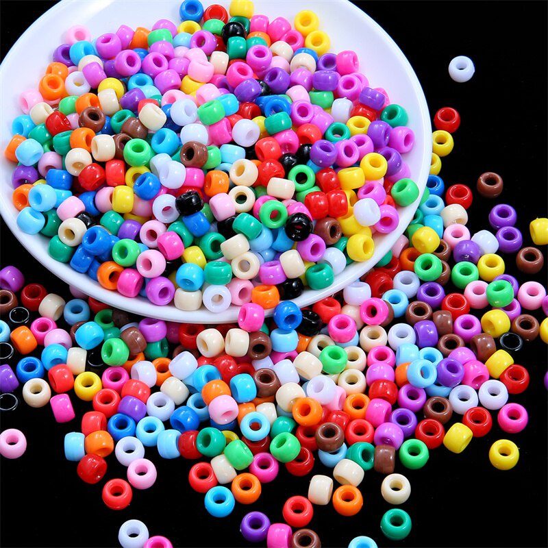 100pcs 9mm x6mm Acrylic Solid Color Round Beads Plastic Solid Color Beads Jewelry Making DIY Handmade Bracelet Loose Beads Large Hole Round Beads