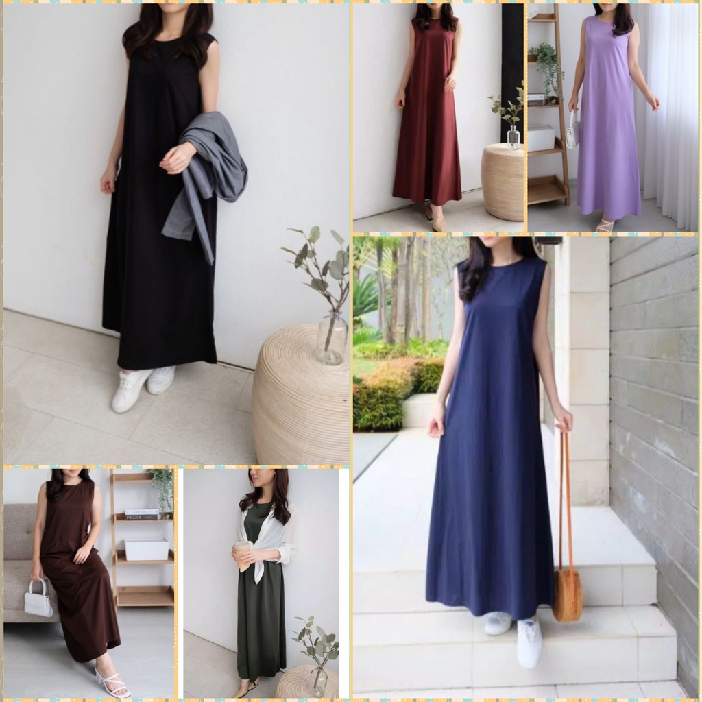 Inner Dress//Singlet Dress Tanpa Lengan//Inner Manset Bahan Knits Rajut