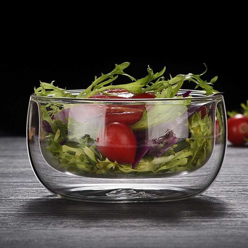 Mangkok Kaca Transparan Salad Buah Sayur Double Layer 250 - 300ml