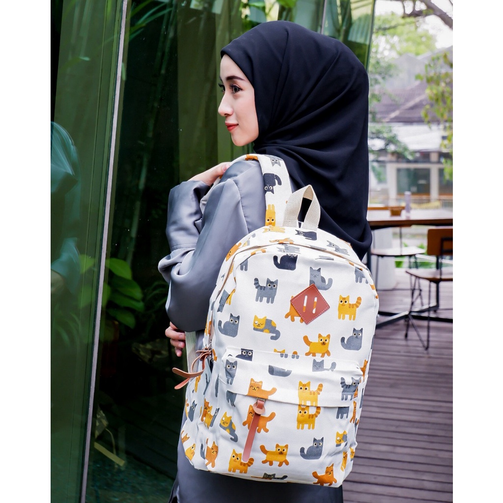 BACKPACK KUCING ORANGE // taskanvasbdg - tas kanvas - tas ransel wanita - tas wanita - tas lucu - tas cewek