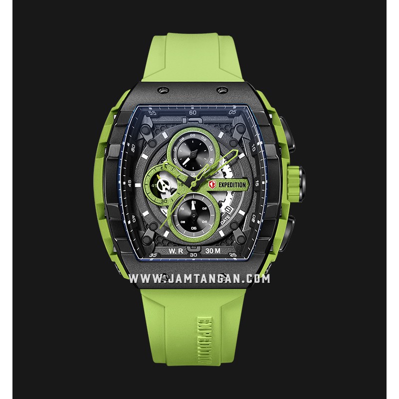 Expedition EXF 6782 MCRIPBALE Chronograph Men Black Dial Green Rubber Strap