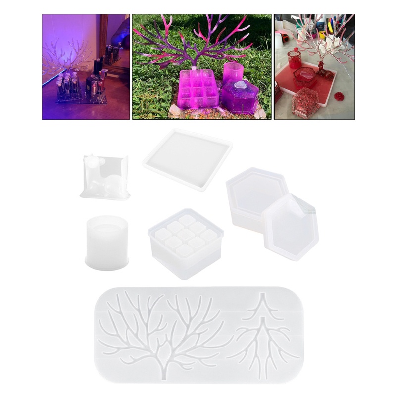 SIY  1 Set Crystal Epoxy Resin Molds Deer Makeup Jewelry Display Tray Silicone Mould 9-Slot Lipstick Organizer Pen Holder Mold DIY Crafts Casting Tool