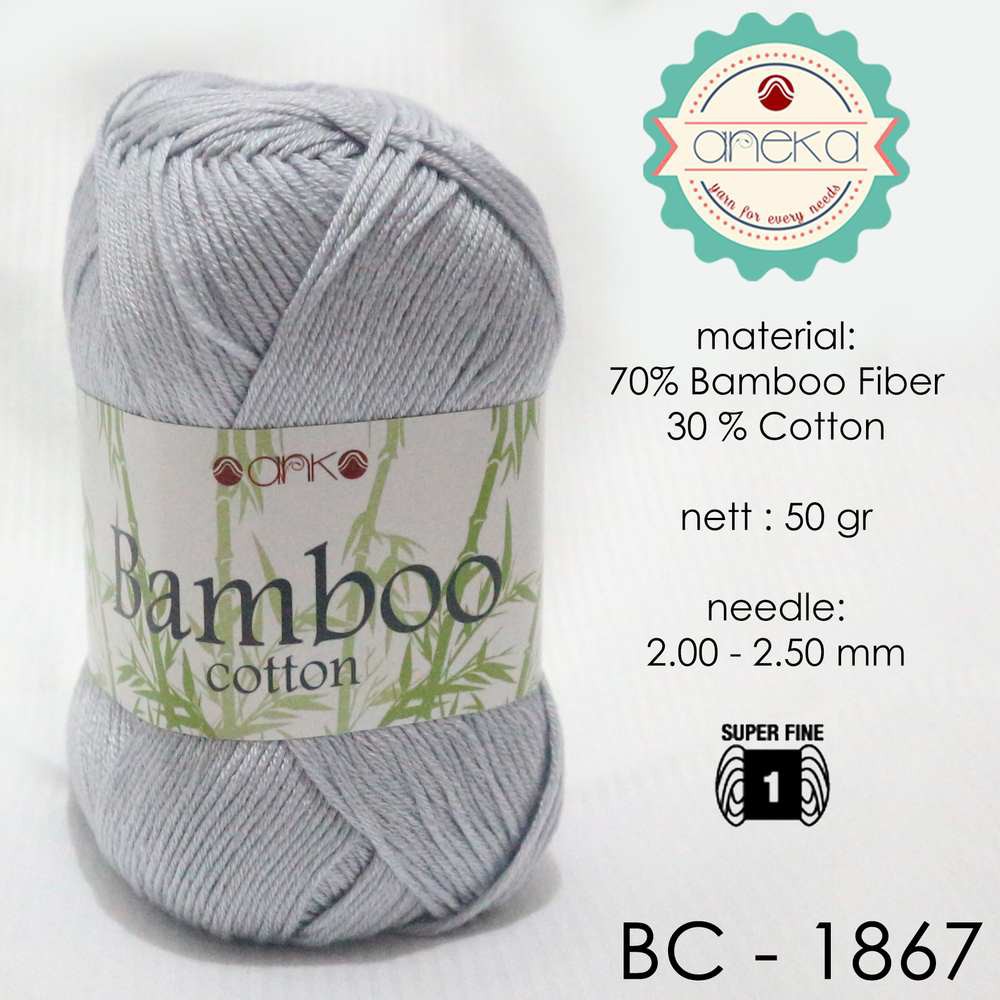 Benang Rajut Katun Bambu / Bamboo Cotton Yarn 2 - 1867 Abu Muda