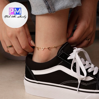 Gelang Kaki Wanita Custom Nama Lapis Emas Titanium Anti Karat Cewek Aksesoris Perempuan silver gold 