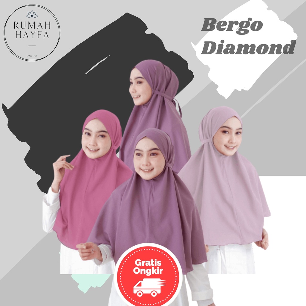 HAYFA - Jibab Instan Bergo Maryam Kerudung Diamond Non Ped Tali Panjang Tanpa Pet Hijab Premium Surabaya Jakarta Pekalongan Hitam Putih Salem Bergomaryam L Polos Jumbo Syari Standart Krudung Jersey Untuk Sekolah Daily