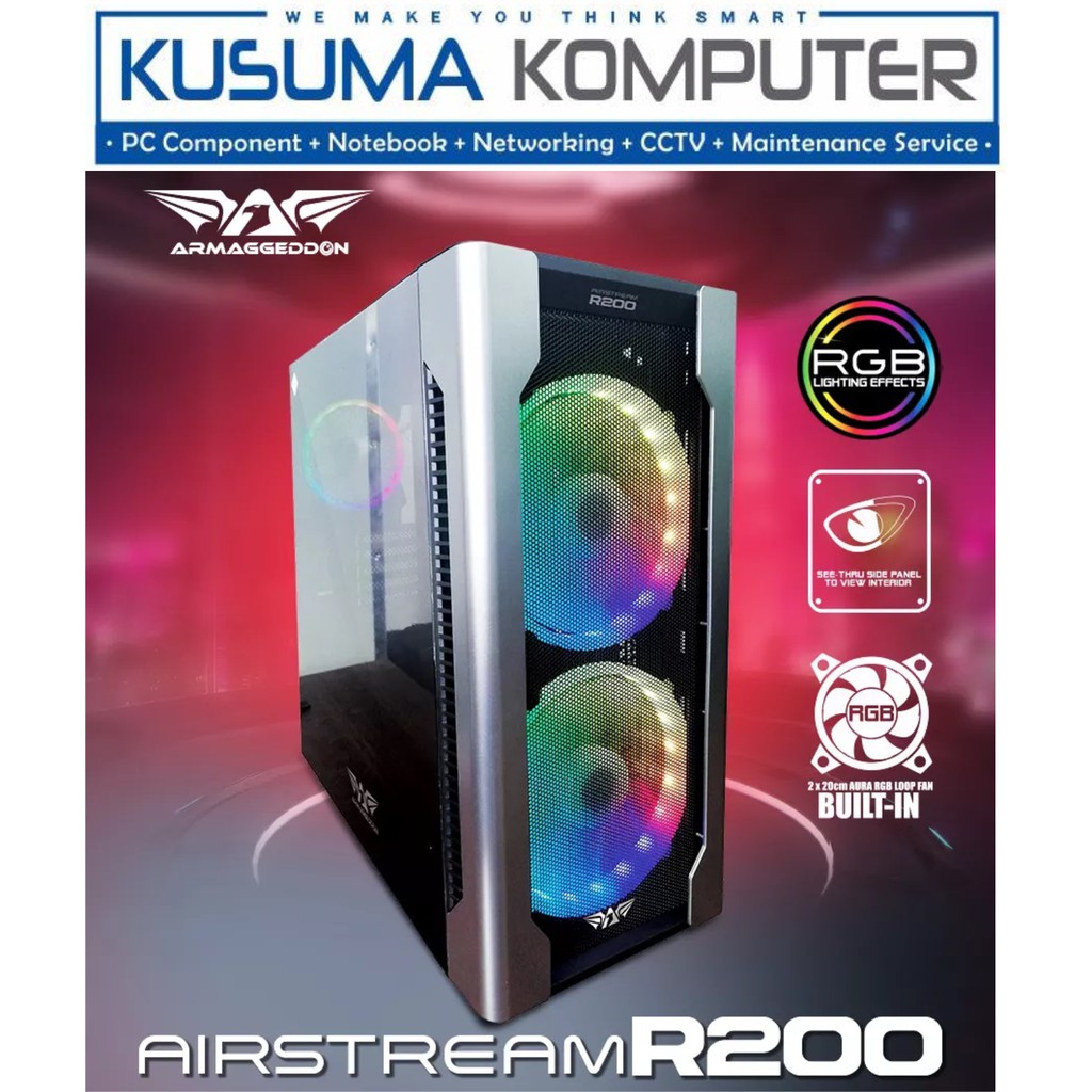 Armaggeddon Airstream R200 E-ATX + 2 Fan RGB Casing PC Gaming