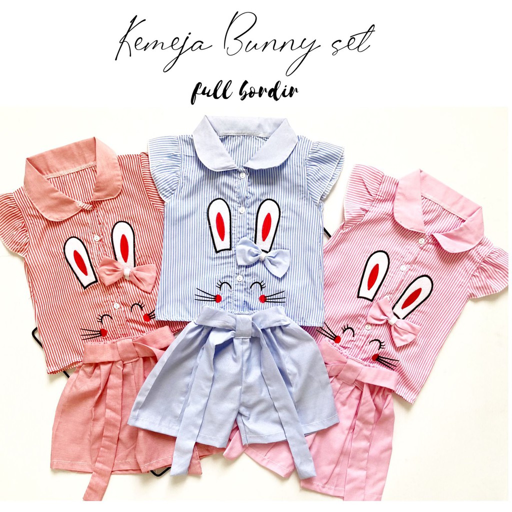 KEMEJA BUNNY SET Baju Setelan Pergi Lucu Fashion Anak Bayi Perempuan Cewek Terlaris Lucu murah Ricy SET